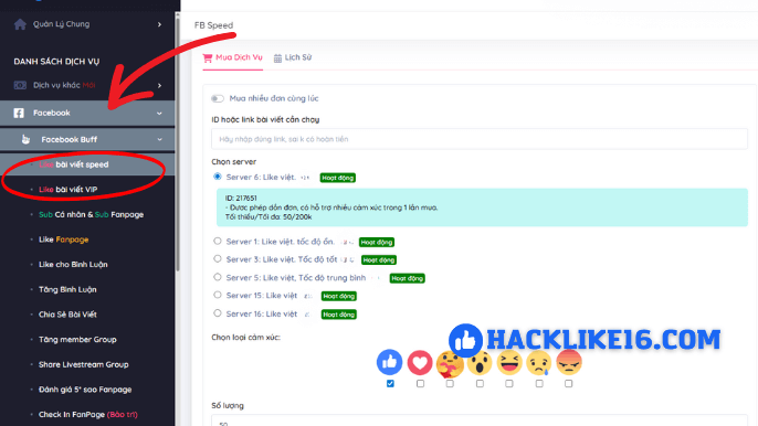 Dịch vụ tăng like Facebook tại Hacklike16.com