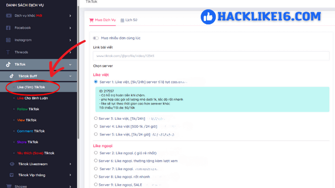 Tăng Like TikTok Giá Rẻ, Buff Tim Tik Tok An Toàn Các bước tăng tim like TikTok tại HackLike16.com