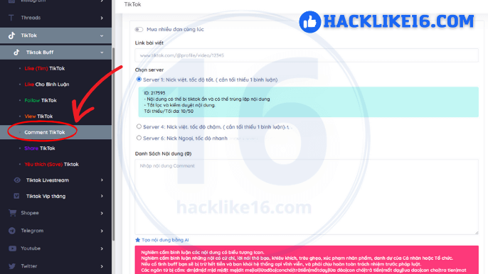 Tăng Comment TikTok Nhanh, Buff Bình Luận Tik Tok Hiệu Quả Cách thực hiện buff comment TikTok tại HackLike16.com