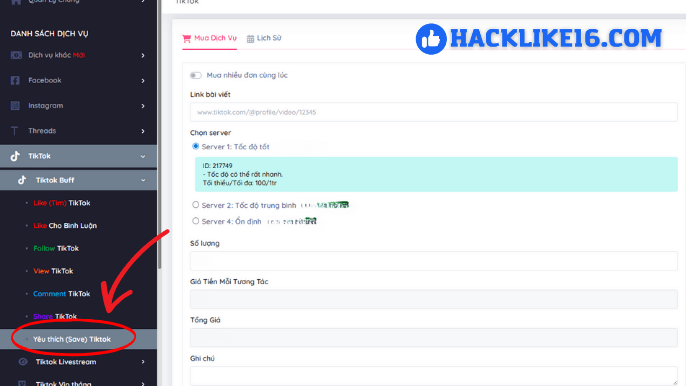 Tăng Yêu Thích TikTok, Buff Mua Lượt Save Tik Tok Tăng Đề Xuất Quy trình tăng save TikTok tại HackLike16.com