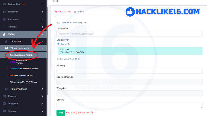 Tăng Tim Livestream TikTok, Buff Tim Live Tik Tok Giá Rẻ Quy trình tăng tim Live TikTok tại HackLike16.com