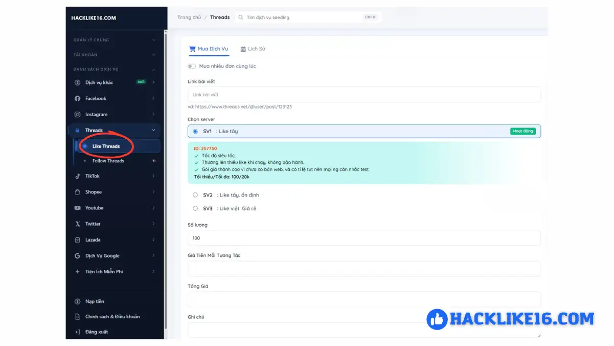 Tăng Like Threads, Tăng Like Bài Threads Uy Tín | HackLike16 huong-dan-mua-tang-like-threads-tai-hacklike16-com